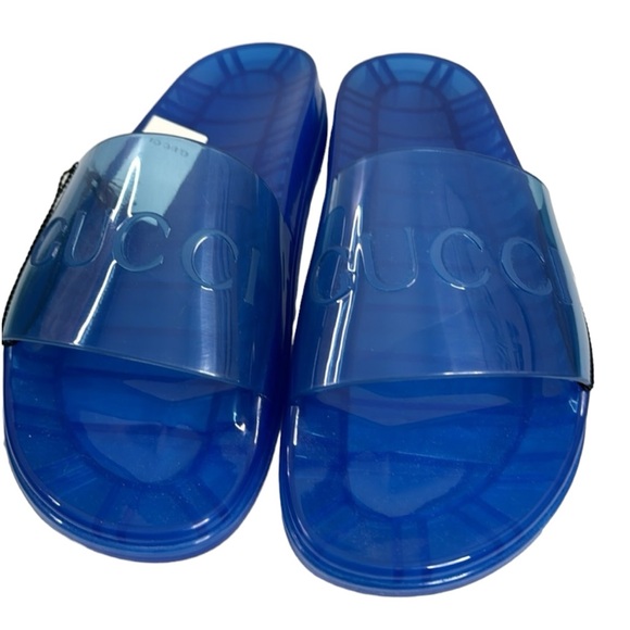 GUCCI NWT MEN’S BLUE SLIDES SANDALS SIZE 11 MADE IN ITALY LUXURY - Picture 2 of 10